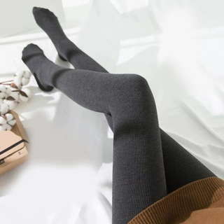 竖条纹加绒打底裤厂家女秋冬外穿一体连裤袜踩脚款多克重加厚保暖