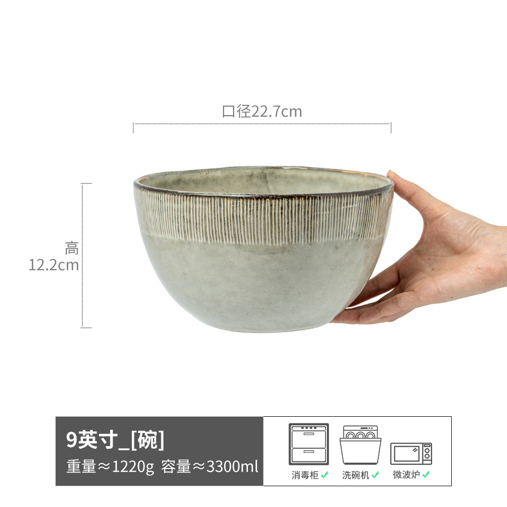 Retro líneas dibujadas a mano de cerámica cuencos profundos cuencos de frutas caseras cuencos de pescado enchufe cuencos de gran capacidad cuencos de sopa cuencos de cubiertos