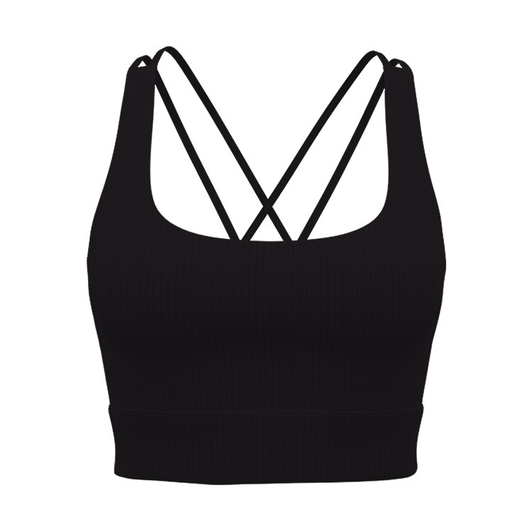 Chaleco deportivo de intensidad media, ropa de yoga a prueba de golpes, espalda a rayas, cruz, tirantes delgados, ropa interior deportiva, sujetador de Pilates