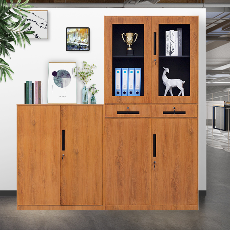 钢制木纹转印拆装柜带锁文件档案储物矮柜财务凭证柜储物柜更衣柜