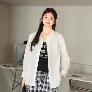 New plus size Women's Long Sleeve Lace Pocket Simple Solid Color Shirt 5553