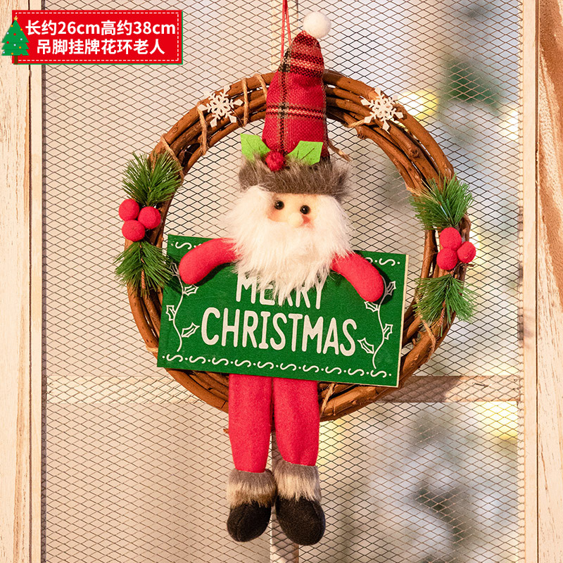 Decoraciones navideñas corona de dibujos animados puerta colgante decoración de escena ventana dintel de la puerta ratán anillo de ratán colgante decoración colgante