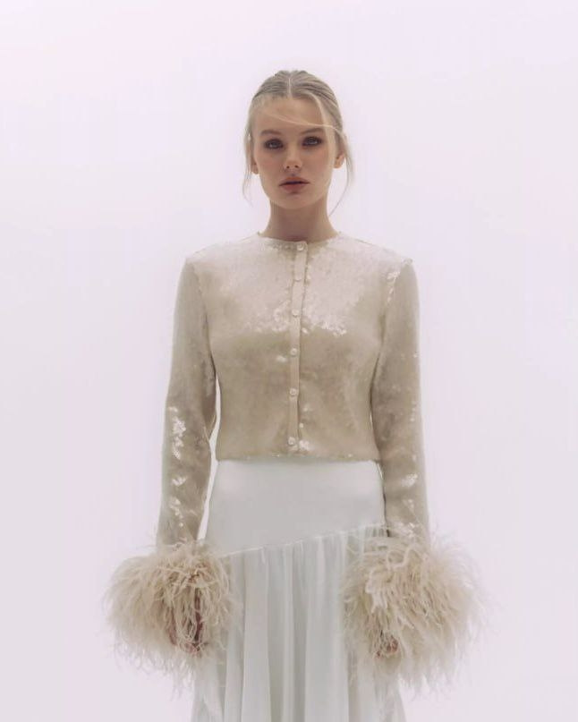 2025 nuevo traje de manga larga, delgado, diamante de imitación europeo y americano, estilo de discoteca súper flash, top de plumas sexy de moda