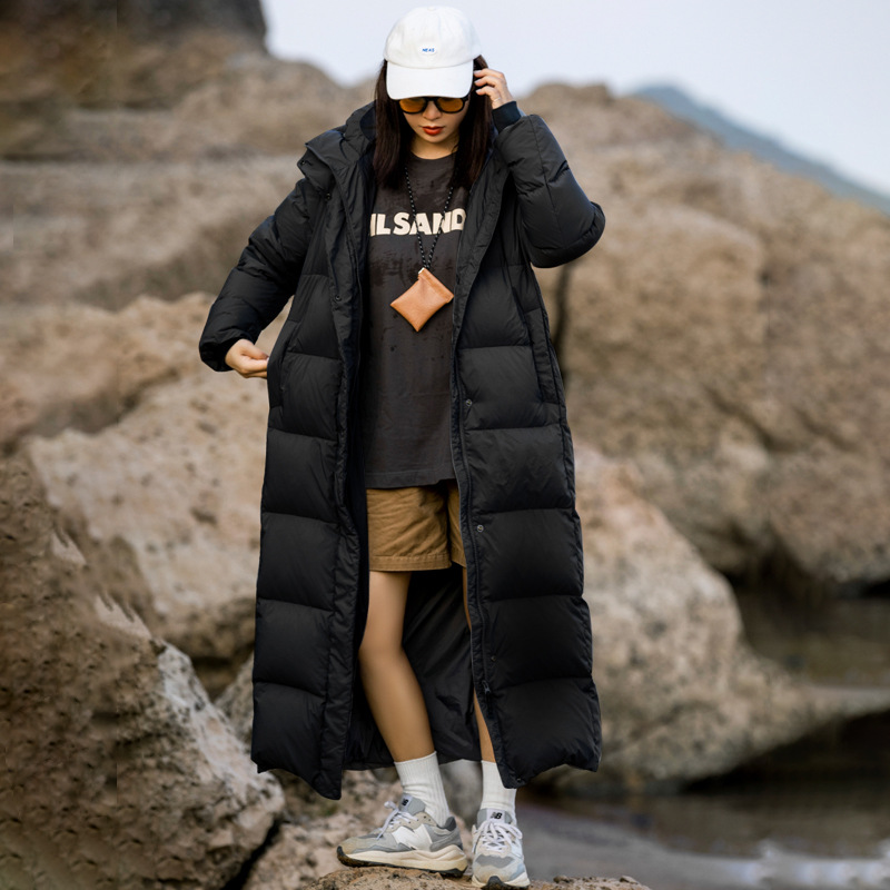 2025 冬肥厚エクストラロンググースダウンジャケット女性の膝上ロングハイエンドスリム屋外極寒グースダウンジャケット暖かいジャケット