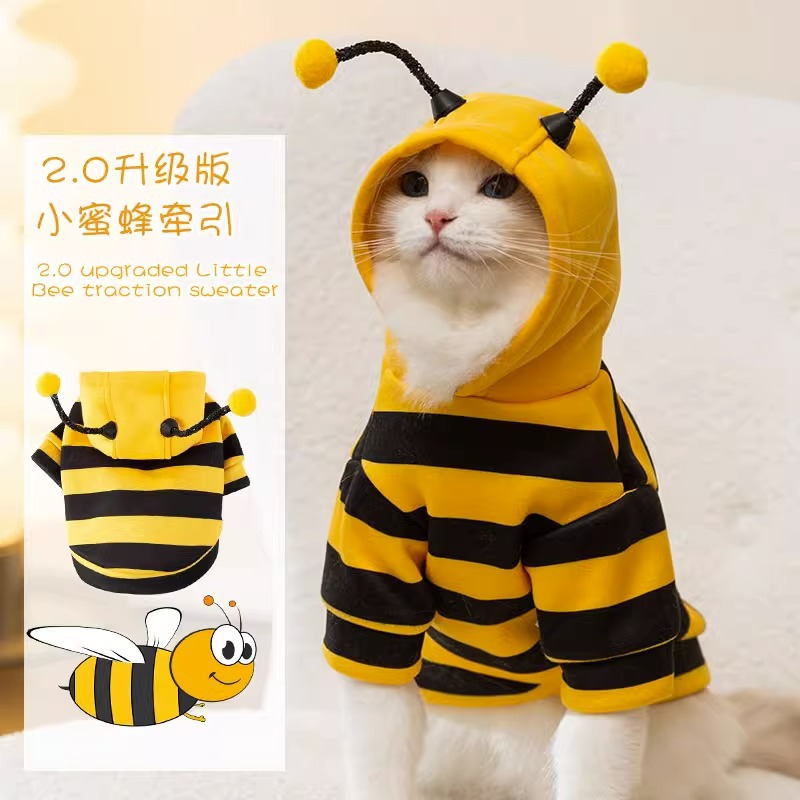 Otoño e Invierno gato rayado lindo abeja Shaper suéter perro de dos patas ropa de peluche ropa de perro mascota