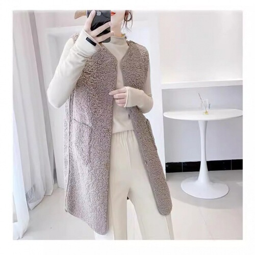 Women's Long Cardigan Vest for Autumn/Winter, Fashionable New Design, Trendy Outerwear with Faux Lamb Wool Material