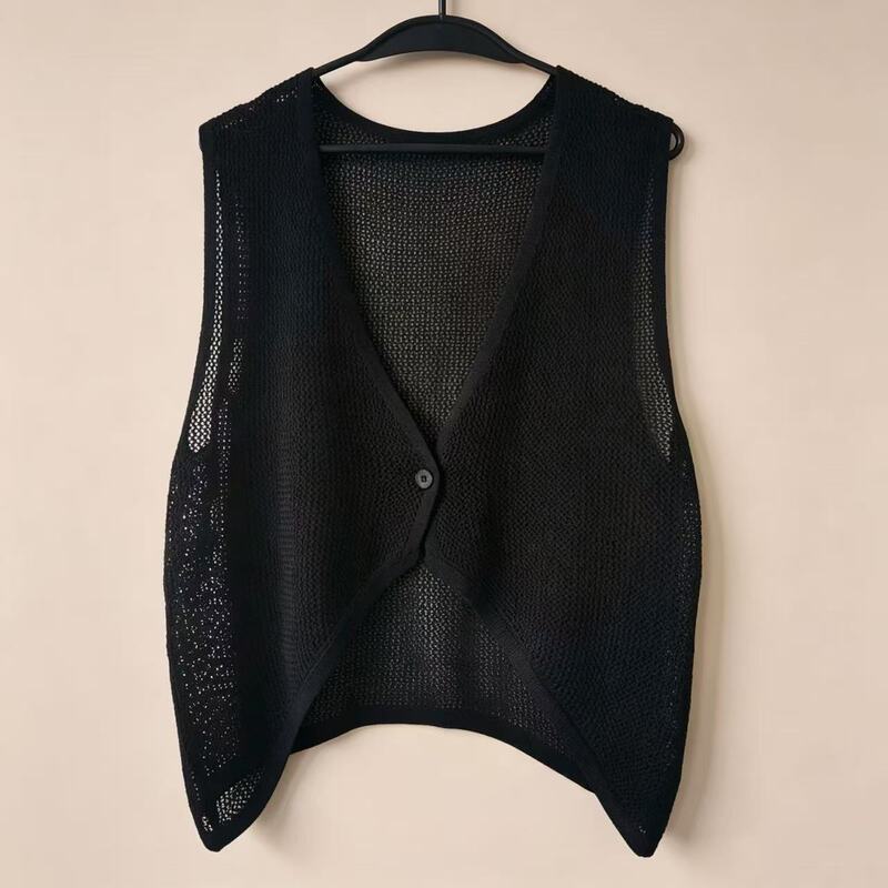 Simple Hollow-Out Knitted Cardigan, New Summer Style, Slim-Fit Loose Sleeveless Vest Top, Thin Version Simple Hollow-Out Knitted Cardigan, New Summer Style, Slim-Fit Loose Sleeveless Vest Top, Thin Version