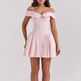 现货新品欧美吊带赫本风黑色连衣裙跨境dress性感V领时尚高端女装