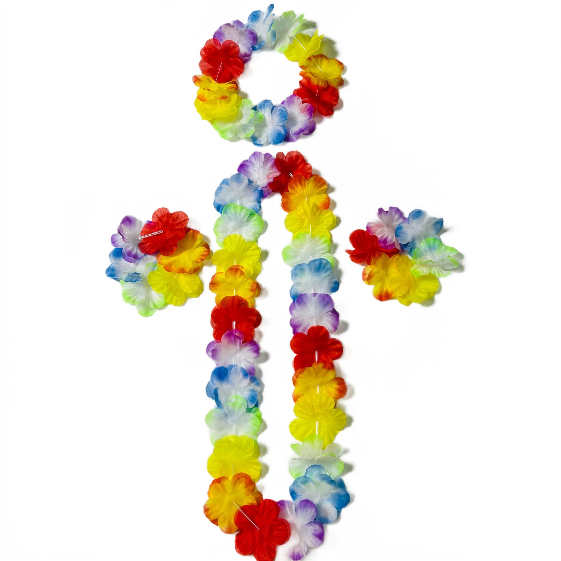 Fiesta de cumpleaños poliéster colorido conjunto de guirlandas 24 pares de guirlandas 12 pares de anillos de cabeza 6 pares de cubierta de brazalete de fábrica cabello recto