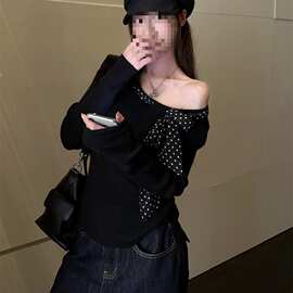 T393#【包芯纱洗水】蝴蝶结波点飘带长袖针织衫女2026新款秋冬设