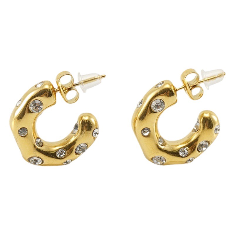 Cruz-frontera europea y americana moda diamante irregular Stud pendientes de las mujeres elegantes pendientes de acero inoxidable de titanio de acero 18K pendientes de oro estilo ins