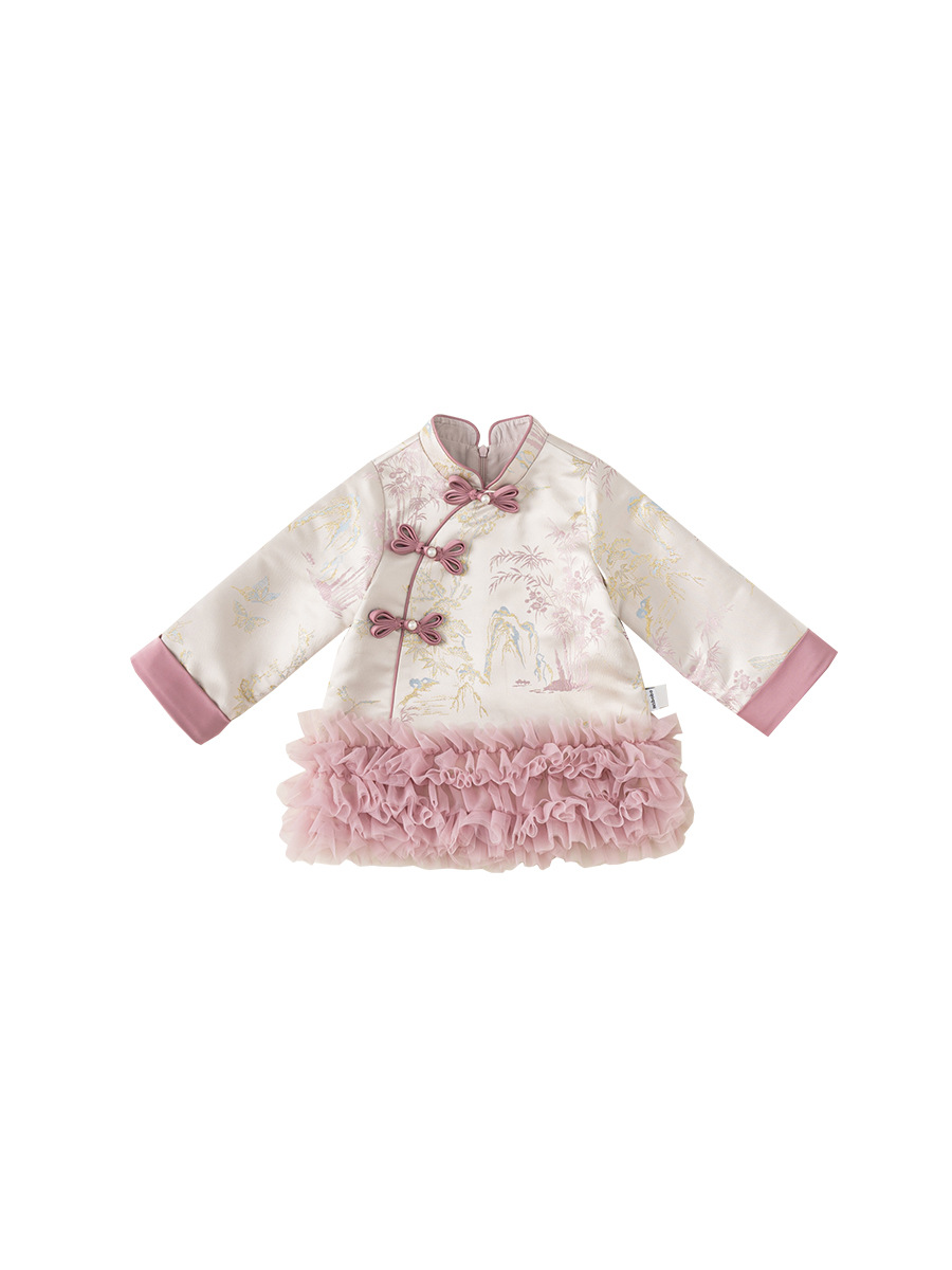 Bangchoan ropa infantil de niñas cheongsam vestido de otoño nuevo estilo de estilo chino para niños falda de empalme pantalón de malla para niños