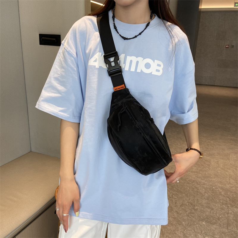 Japanese Style Leather Chest Bag Women's Ins Casual Simple Crossbody Bag 2024 New Student Sports Small Bag All-match Waist Bag