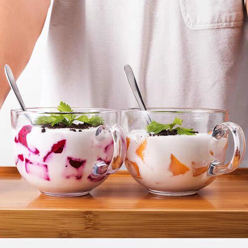 Factory Wholesale Influencer Drinking Breakfast Cup Transparent Milk Cup Home Use with Handle Glass Cup Advertisement Gift Water Cup
