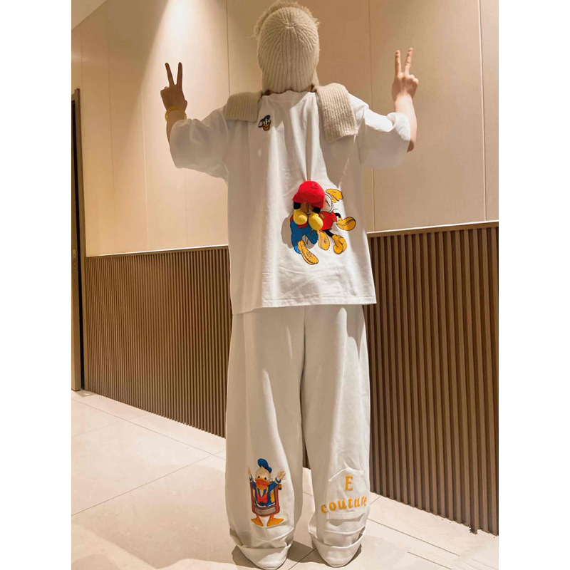 2025 Spring and Summer New Design Age-Reducing Cartoon Mickey High-Waisted Casual Loose Wide-Leg Pants and Sweatpants for Women