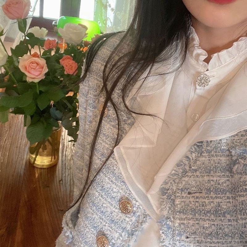 小香风洋气别致上衣长袖法式白衬衫女设计感小众内搭打底衬衣秋冬|undefined