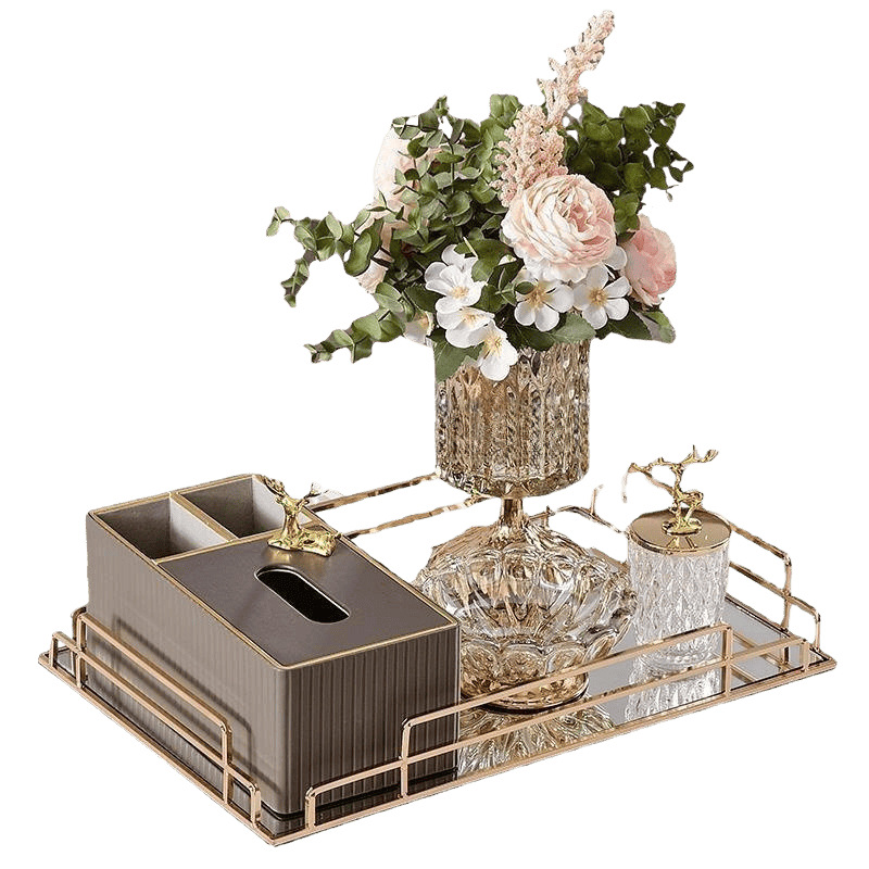 Sala de estar minimalista moderna, control remoto multifuncional, caja de pañuelos, mesa de comedor de lujo ligera para el hogar, mesa de centro, caja de dibujo de papel, decoración floral