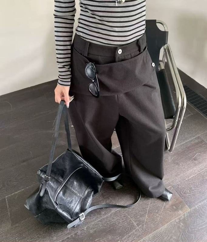 美式小众假两件工装休闲裤女秋季2025新款复古高腰修身显瘦直筒裤|undefined
