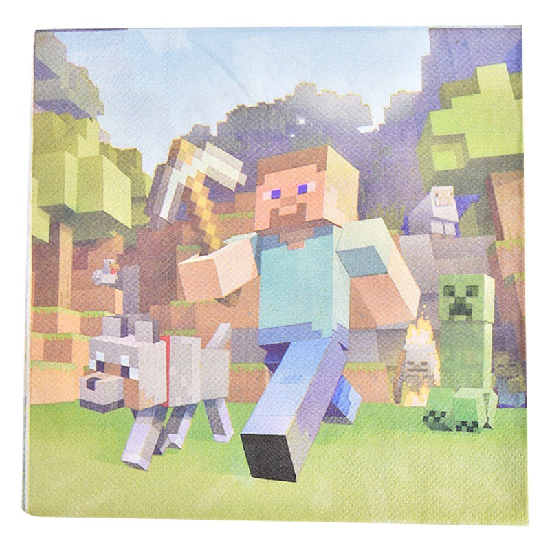 Artículos para fiesta de cumpleaños de Minecraft, platos de papel de guerra de píxeles, vasos de papel, pancarta, artículos de decoración, decoración estilo píxel