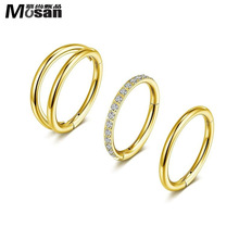 跨境热品不锈钢人体穿刺饰品无缝圈耳环锆石钛钢闭口圈鼻环三件套