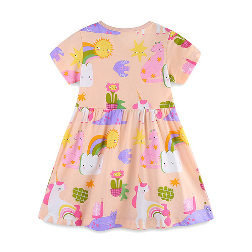 Cross-border source children's dresses European and American style children's cartoon printed princess dress 2024 summer new children's dress 