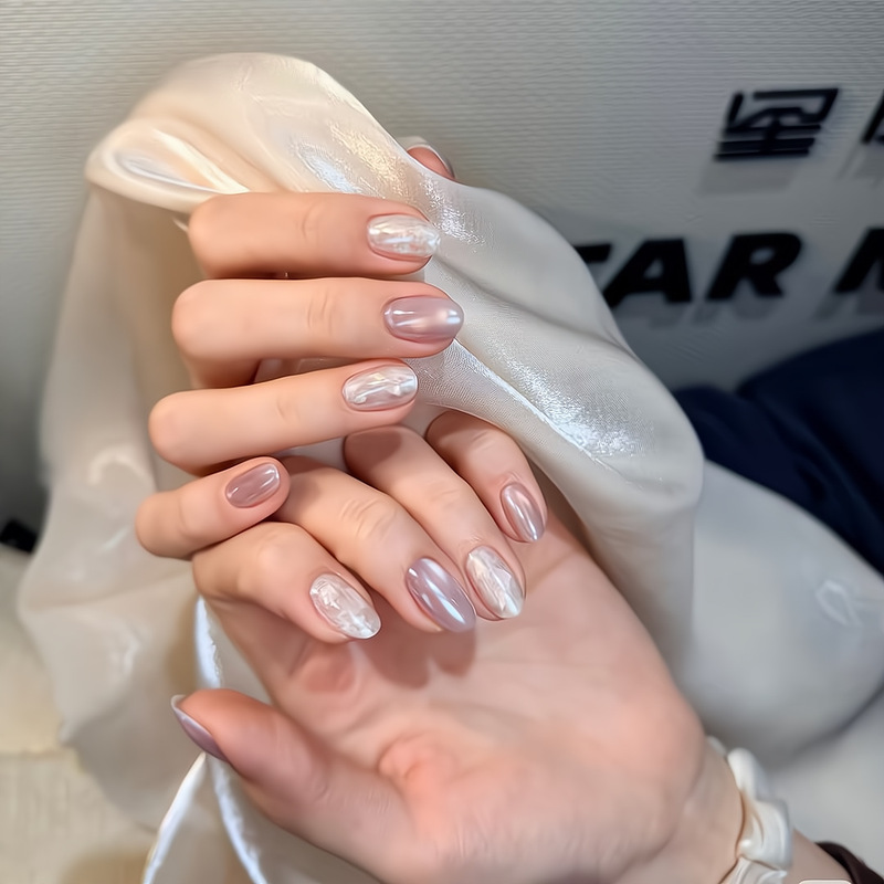 【Ling Luo Original】Early Summer Fairy-Like Light Purple Gentle Acetate Whitening Cat Eye Handmade Nail Art Wearable Nails Wholesale 【Ling Luo Original】Early Summer Fairy-Like Light Purple Gentle Acetate Whitening Cat Eye Handmade Nail Art Wearable Nails Wholesale