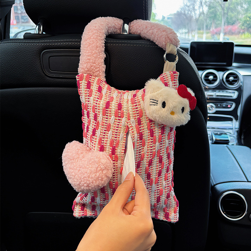 Caja de toallas para automóviles creativa encantadora caja de extracción de papel hellokitty bolsa de toallas para automóviles caja de extracción de papel para mujeres image 1