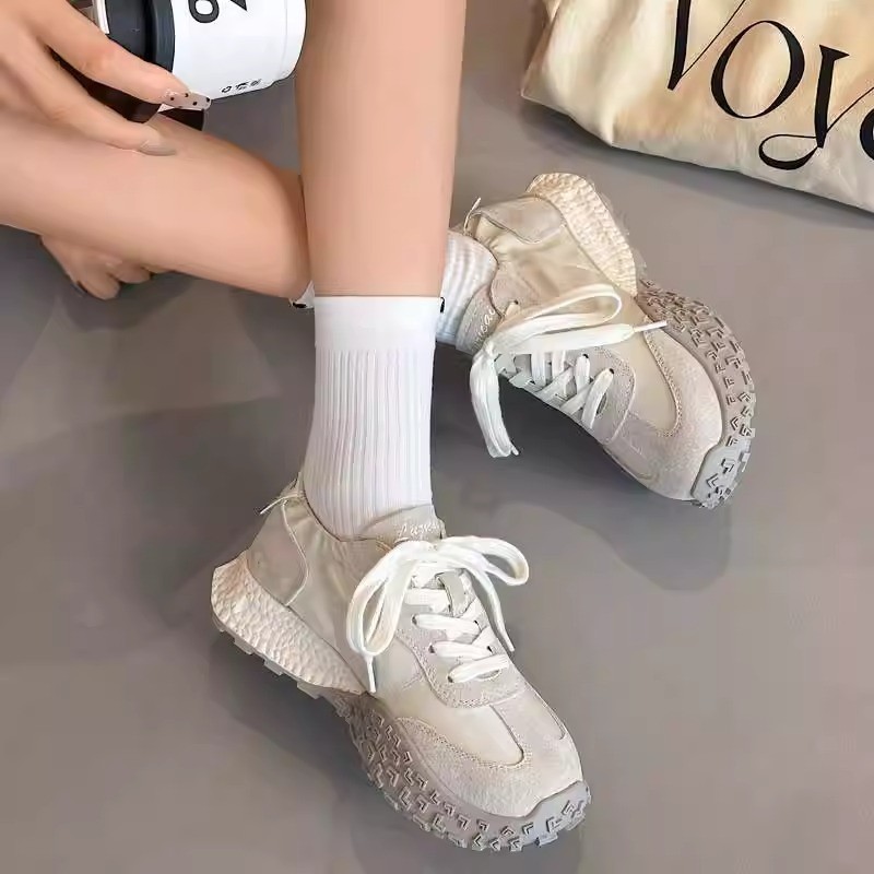 缎面休闲厚底薄款德训鞋女2025夏季新爆款增高百搭软底透气阿甘鞋|undefined
