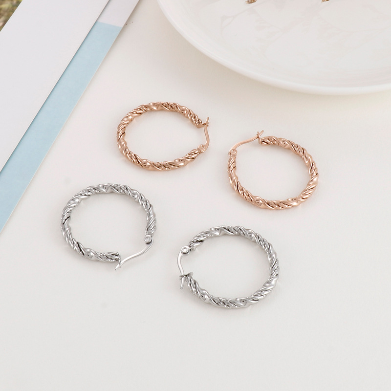 Fashion Round Titanium Steel Plating Hoop Earrings 1 Pair display picture 3