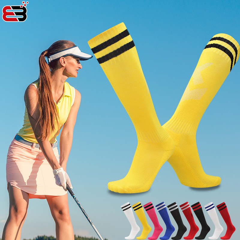 Golf Socks for Women, High Tube Towel Bottom Sports Socks, Long Tube Two-Bar Stripesd Golf Stockings with Short Skirts