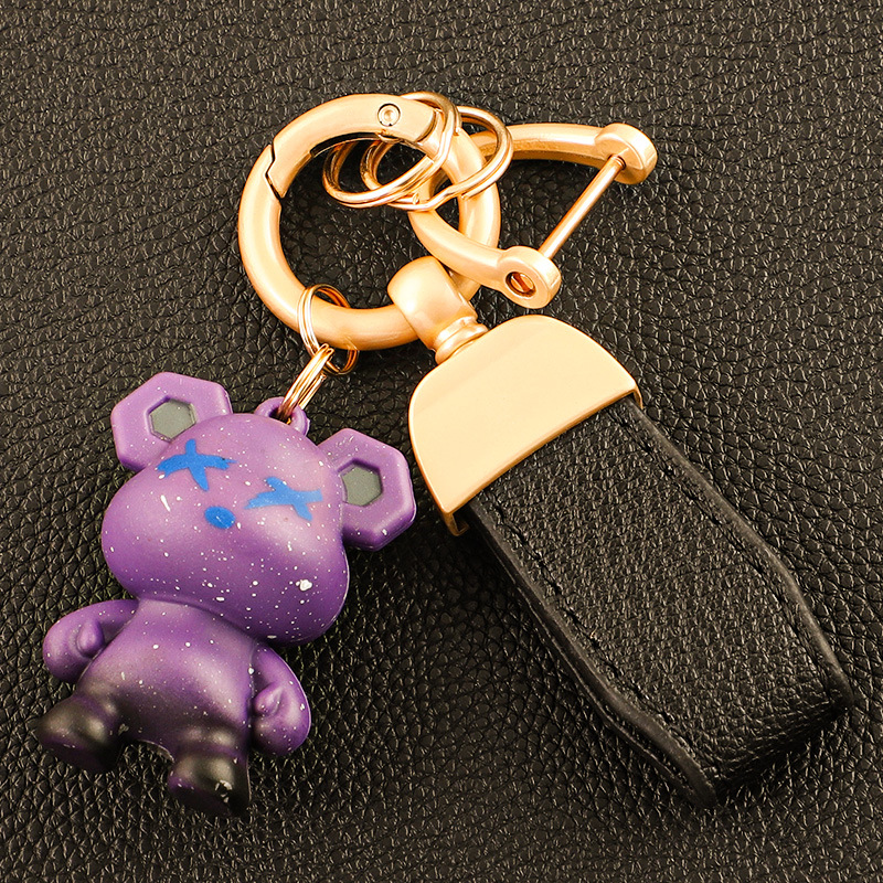 Llavero de oso de alta gama en el extranjero, colgante de llave de pareja, cuerda de mano de cuero, hebilla de metal duradera, hombre de comercio electrónico de Amazon