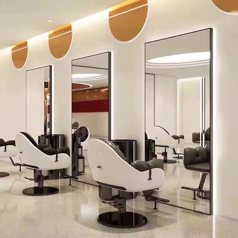 Espejo de peluquería con lámpara de línea para salón de peluquería, espejo de corte de pelo, espejo de pared, espejo de peluquería