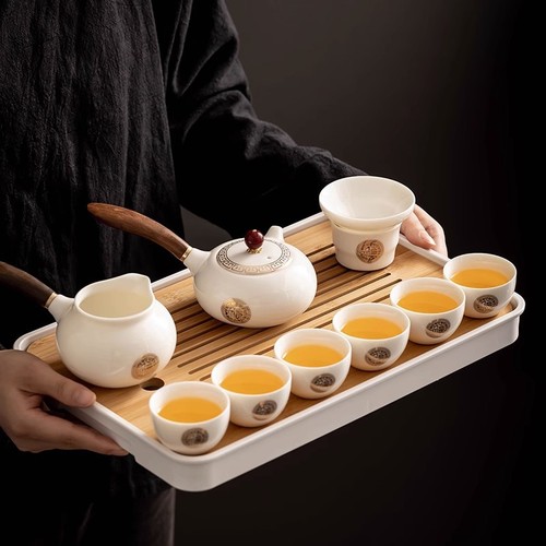 羊脂玉白瓷家用高档功夫茶具陶瓷盖碗茶杯简约中式会客泡茶壶套装