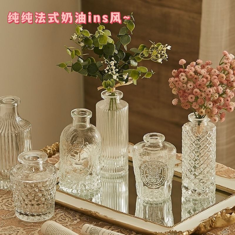 Jarrón clásico personalizado en relieve, vidrio transparente, adornos de escritorio para oficina, colgantes para dormitorio, mini decoración retro