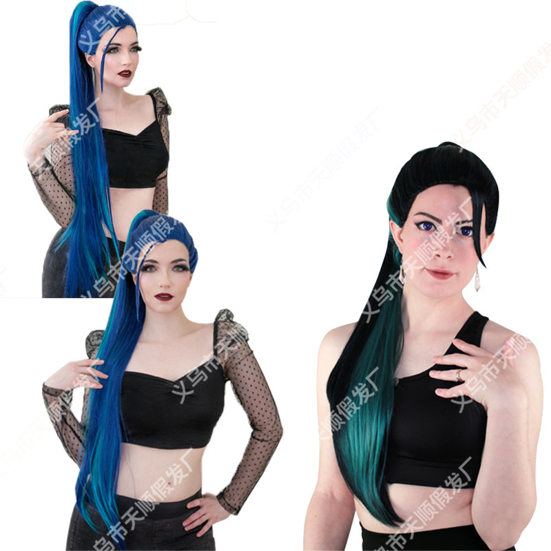 Wig European and American Women's Wig Long Ponyon Straight Hair High Temperature Silk Chemical Fiber Women's Wig Headgear Front Lace wigs