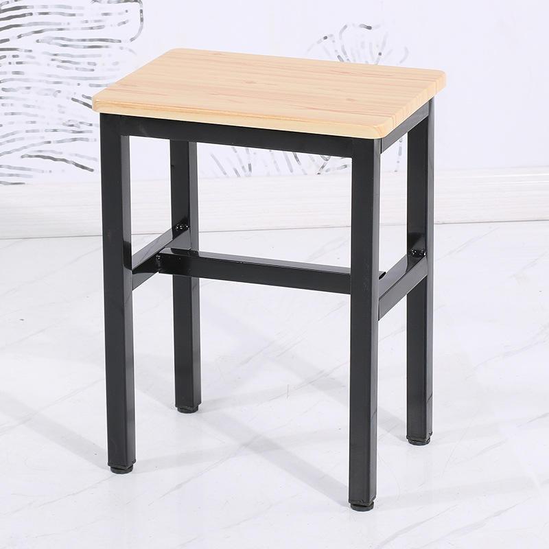 Taburete de taller al por mayor, línea de montaje de fábrica, taburete de trabajo, taburete cuadrado pequeño de acero y madera, taburete de hierro de comida rápida, oro de entrenamiento