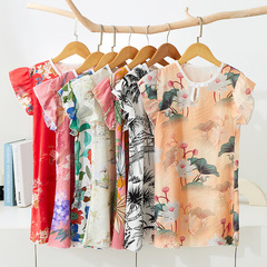 24夏季女童輕盈透氣國風古韻盤扣蝴蝶結連衣裙中式優雅風家居睡裙