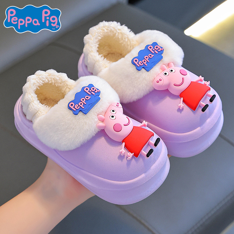 Piggy Page zapatillas de algodón de invierno para niños, niños y niñas, bolsas de terciopelo cálidas, tacones desmontables impermeables para zapatos caseros de bebé