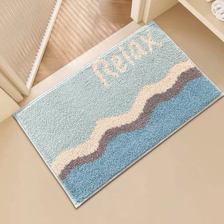 简约海浪簇绒浴室防滑垫可爱卫生间植绒地垫柔软吸水脚垫