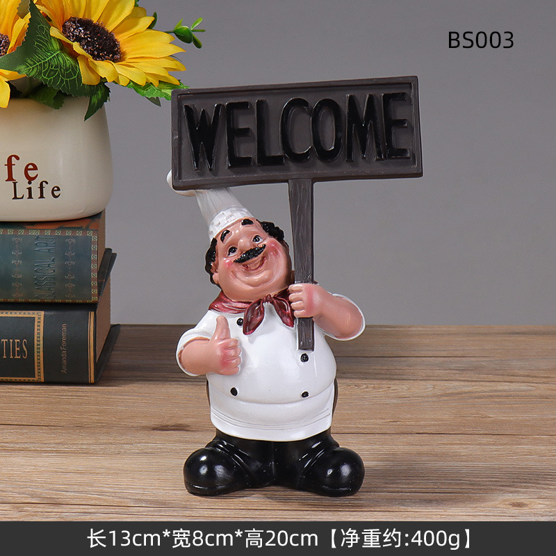 Chef de estilo europeo personaje ornamentos de resina artesanía creativa restaurante chef pizarra de bienvenida placa de comedor decoración creativa