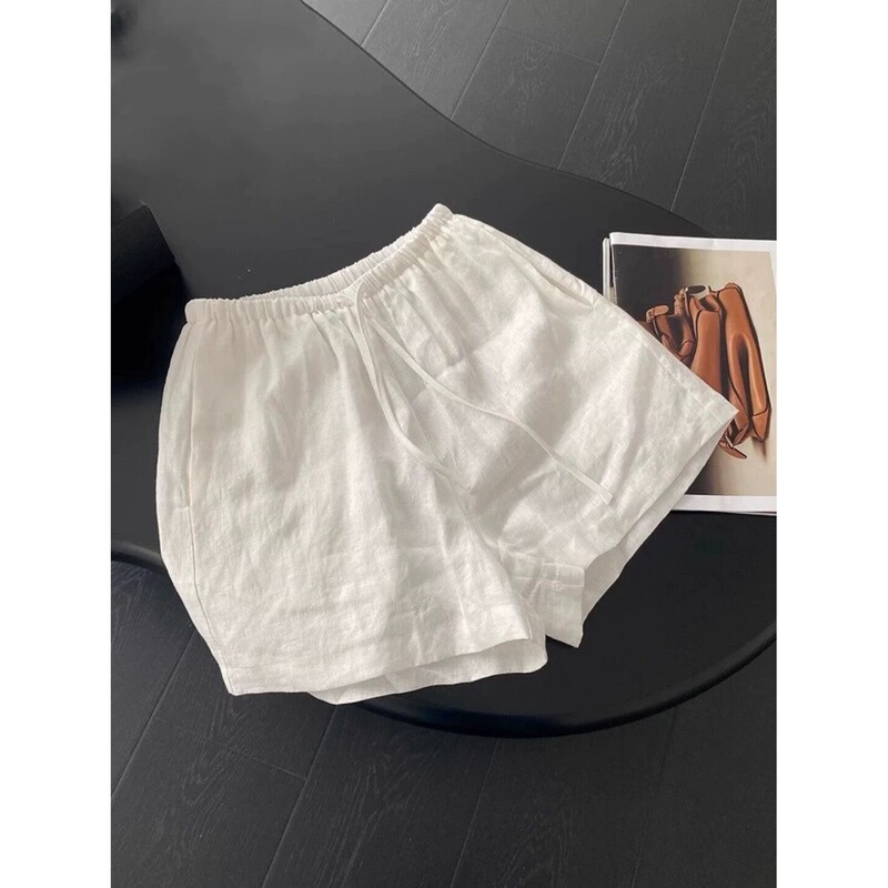 French Pants Women's Slim Loose Wide-Leg Pants Summer Simple Casual Linen White Shorts