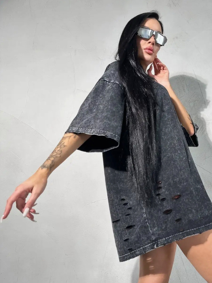 Europa y Estados Unidos transfronterizos cuello redondo camiseta de manga corta hombre verano agujero relajado pareja hip-hop vientos multifuncional blusa