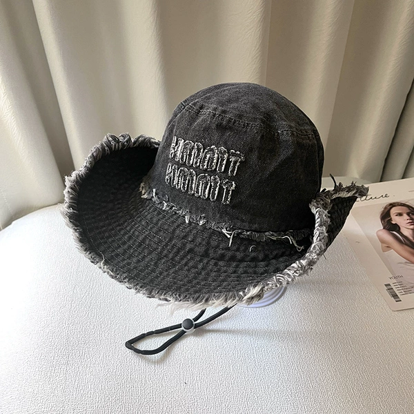 Letter Washed Fisherman Hat Black
