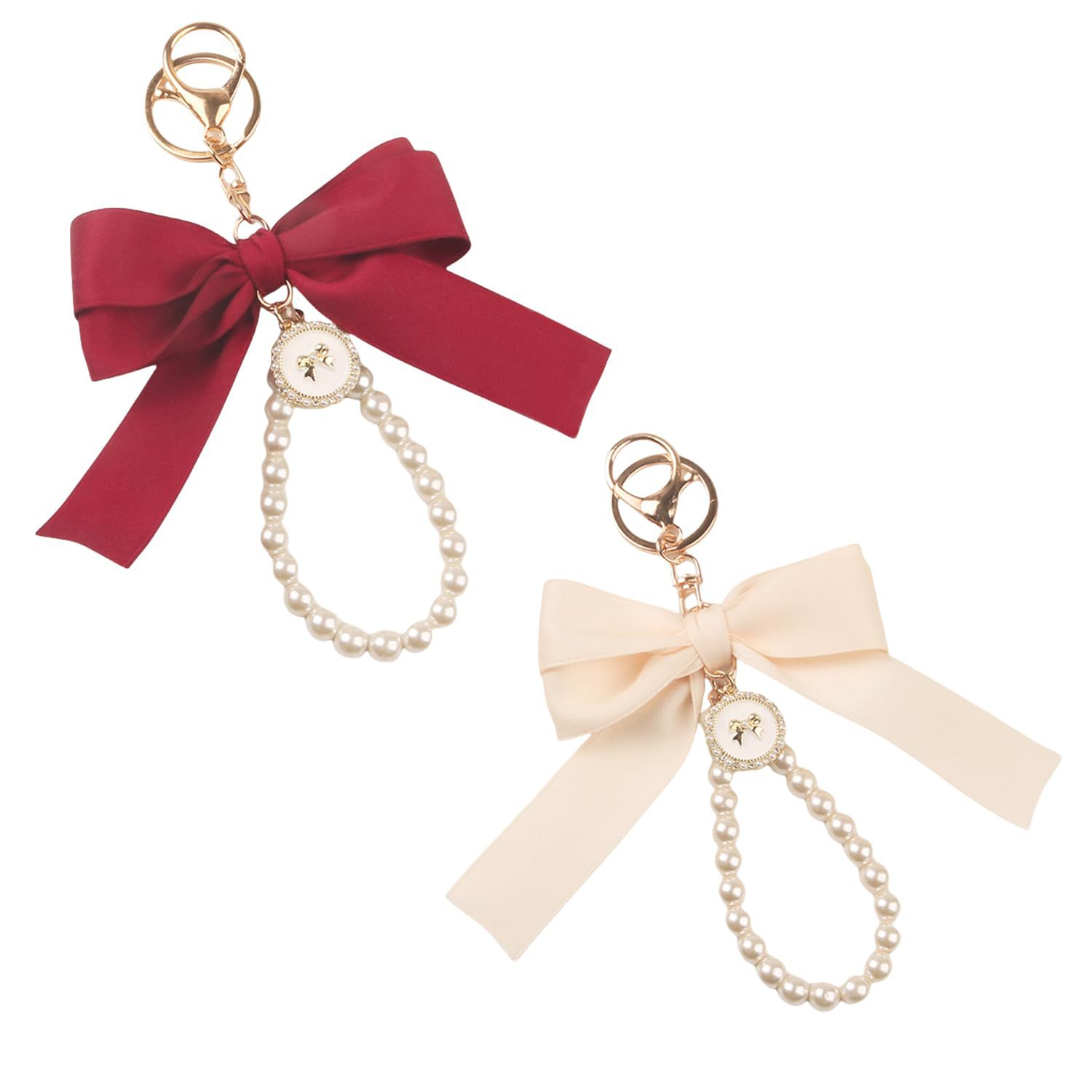 Amazon artificial perla arco de gran tamaño llavero colgante creativo pequeño viento de color accesorios de cinta decoración
