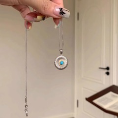 银色中古拉丝绿松石雏菊项链女清冷感高级感锁骨链女小众轻奢颈链