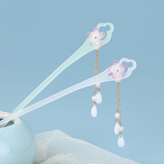 Gradient Purple Flower Fringed Hairpin, Acetate Hair Stick, Vintage-Style Floral Hair Ornament—Simple & Modern Hanfu Headwear for Qipao Hairstyles