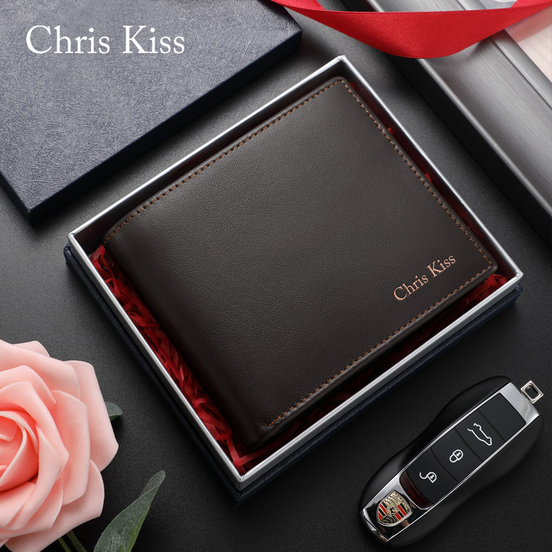 Chris Kiss Men's Wallet Short Genuine First Layer Cowhide Luxury Brand High-End Men's Short Wallet Wholesale