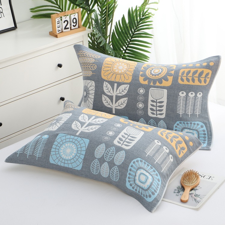 棉枕巾加厚纱布情侣枕头巾一对装成人加大四季单人枕芯盖aω