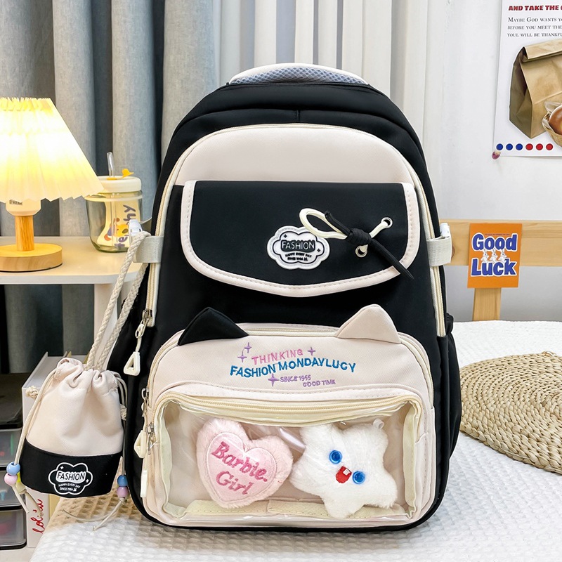 Bolsa de dolor transparente japonesa, mochila escolar ins, mochila de color de contraste para estudiantes de secundaria para niñas, mochila ligera y de gran capacidad para estudiantes