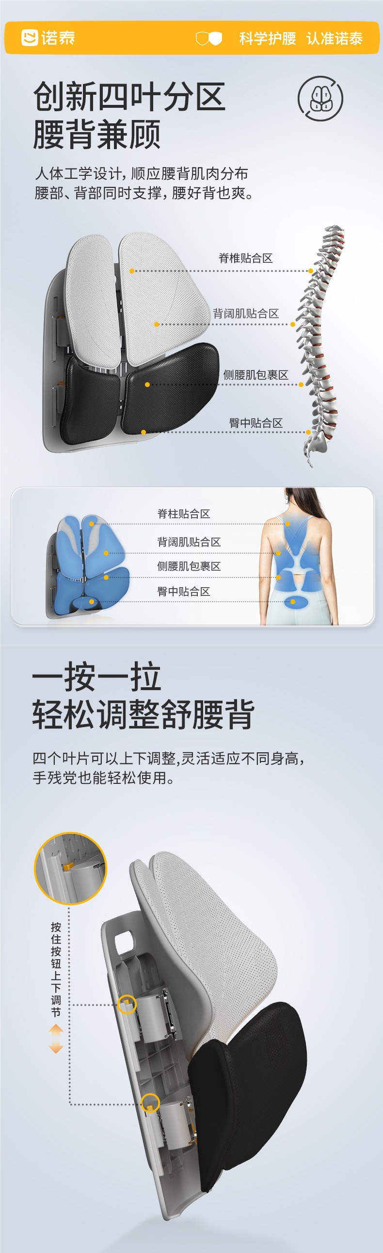 Nuo Tai Lumbar Support Cushion, Ergonomic Seat for Long Sitting, Office Chair, Car Lumbar Support, Gift